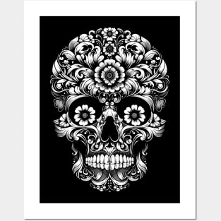 flower skull Posters and Art